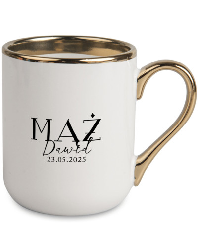 Kubek Elegant ze złotą rączką i rantem – elegancki prezent ślubny