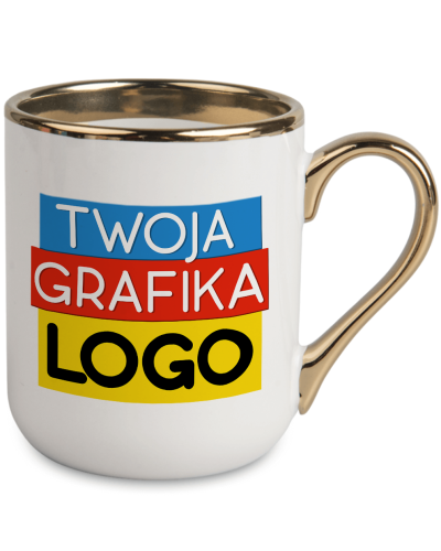 Kubek Elegant z logo – złota rączka 330 ml | kubek reklamowy premium