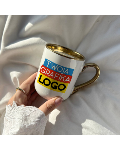 Kubek Elegant z logo – złota rączka 330 ml | kubek reklamowy premium