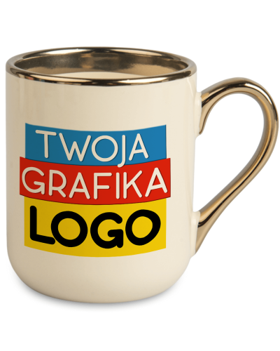 Kubek Elegant z logo – złota rączka 330 ml | kubek reklamowy premium