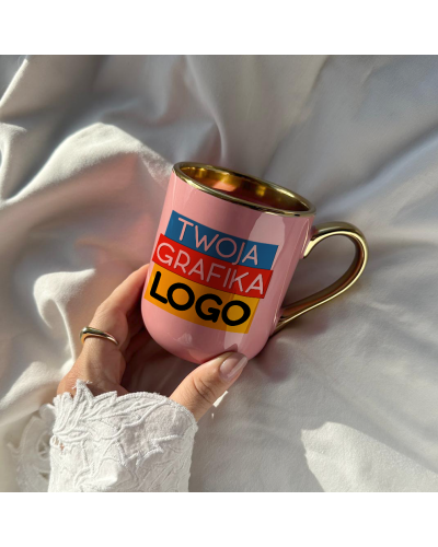 Kubek Elegant z logo – złota rączka 330 ml | kubek reklamowy premium