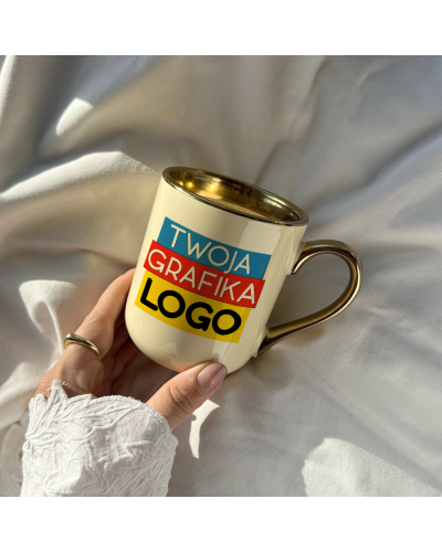 Kubek Elegant z logo – złota rączka 330 ml | kubek reklamowy premium