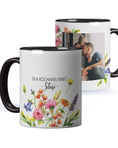 Kubek dla babci prezent  na dzień babci  w kwiaty ze zdjęciem i imieniem