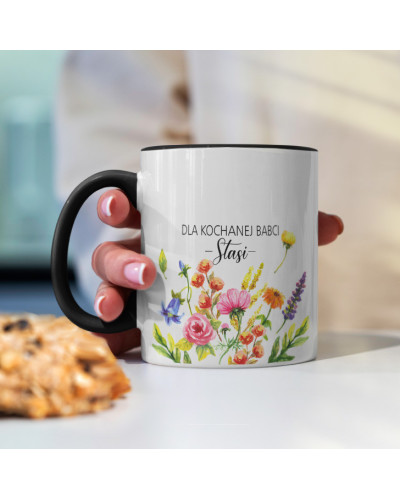 Kubek dla babci prezent  na dzień babci  w kwiaty ze zdjęciem i imieniem