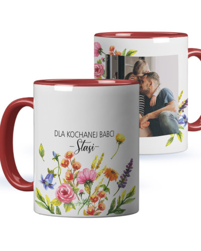 Kubek dla babci prezent  na dzień babci  w kwiaty ze zdjęciem i imieniem
