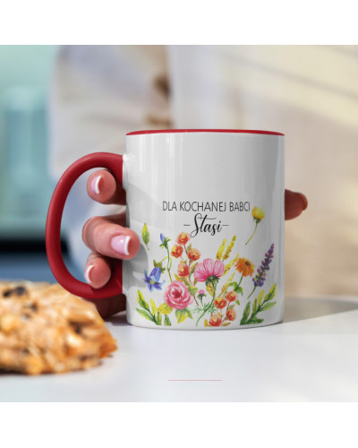 Kubek dla babci prezent  na dzień babci  w kwiaty ze zdjęciem i imieniem