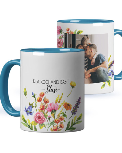 Kubek dla babci prezent  na dzień babci  w kwiaty ze zdjęciem i imieniem