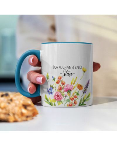 Kubek dla babci prezent  na dzień babci  w kwiaty ze zdjęciem i imieniem