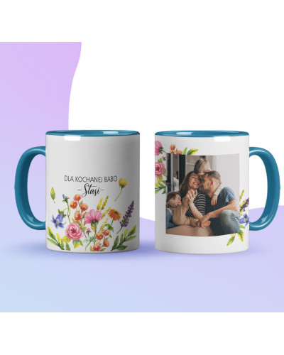 Kubek dla babci prezent  na dzień babci  w kwiaty ze zdjęciem i imieniem