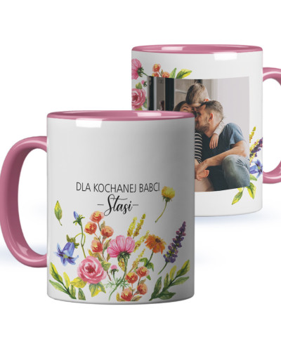 Kubek dla babci prezent  na dzień babci  w kwiaty ze zdjęciem i imieniem