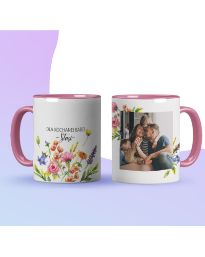 Kubek dla babci prezent  na dzień babci  w kwiaty ze zdjęciem i imieniem