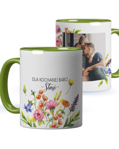 Kubek dla babci prezent  na dzień babci  w kwiaty ze zdjęciem i imieniem