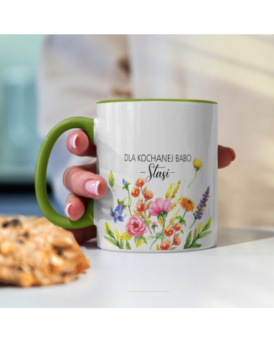 Kubek dla babci prezent  na dzień babci  w kwiaty ze zdjęciem i imieniem