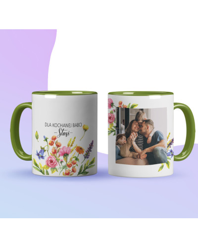 Kubek dla babci prezent  na dzień babci  w kwiaty ze zdjęciem i imieniem