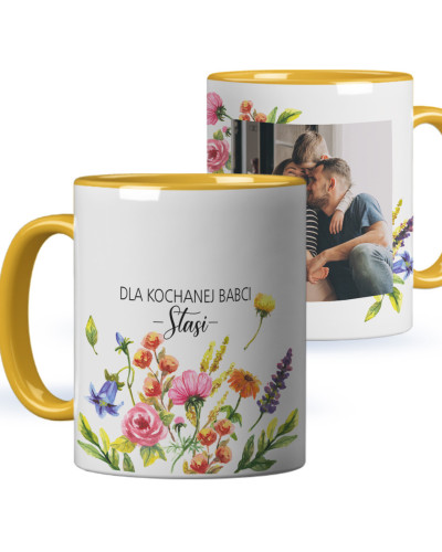 Kubek dla babci prezent  na dzień babci  w kwiaty ze zdjęciem i imieniem