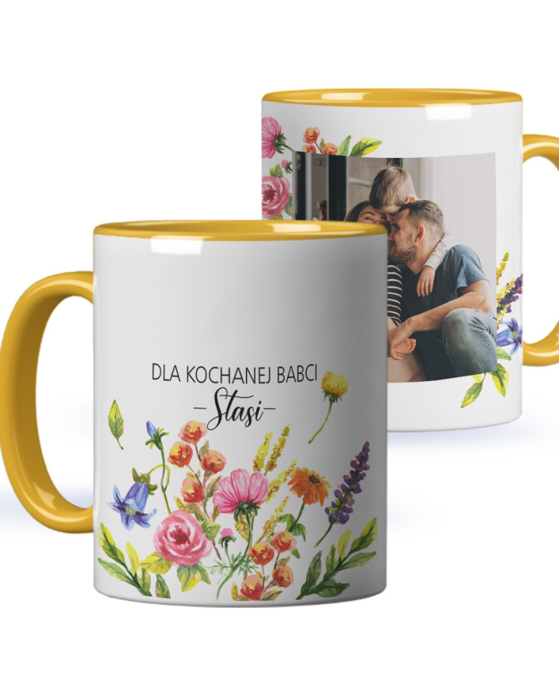 Kubek dla babci prezent  na dzień babci  w kwiaty ze zdjęciem i imieniem