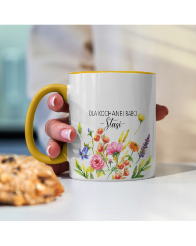 Kubek dla babci prezent  na dzień babci  w kwiaty ze zdjęciem i imieniem