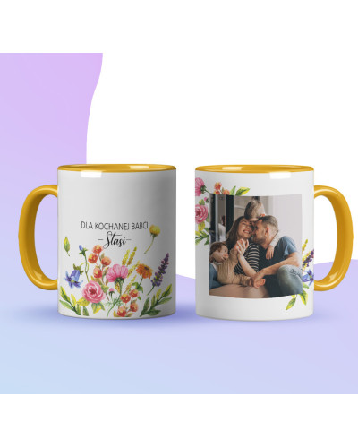 Kubek dla babci prezent  na dzień babci  w kwiaty ze zdjęciem i imieniem