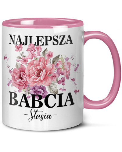 Kubek dla babci prezent  na dzień babci  w kwiaty ze zdjęciem i imieniem