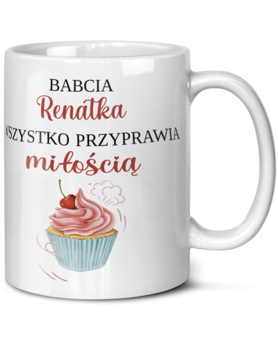Kubek dla babci prezent  na dzień babci  w kwiaty z i imieniem personalizowany