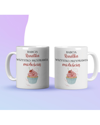 Kubek dla babci prezent  na dzień babci  w kwiaty z i imieniem personalizowany