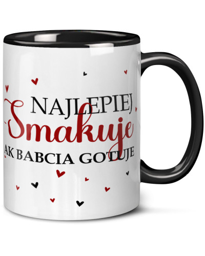 Kubek dla babci prezent  na dzień babci "Najlepiej smakuje jak babcia ugotuje" śmieszny kubek upominek