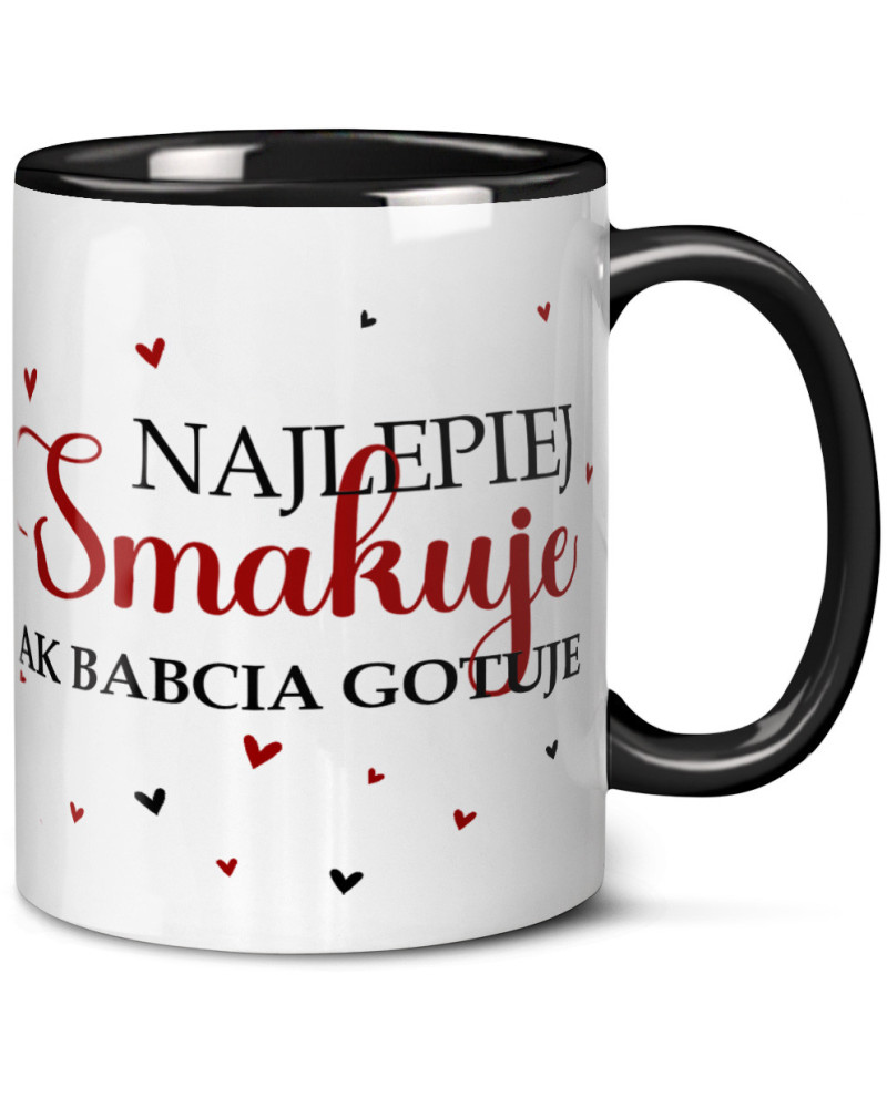 Kubek dla babci prezent  na dzień babci "Najlepiej smakuje jak babcia ugotuje" śmieszny kubek upominek