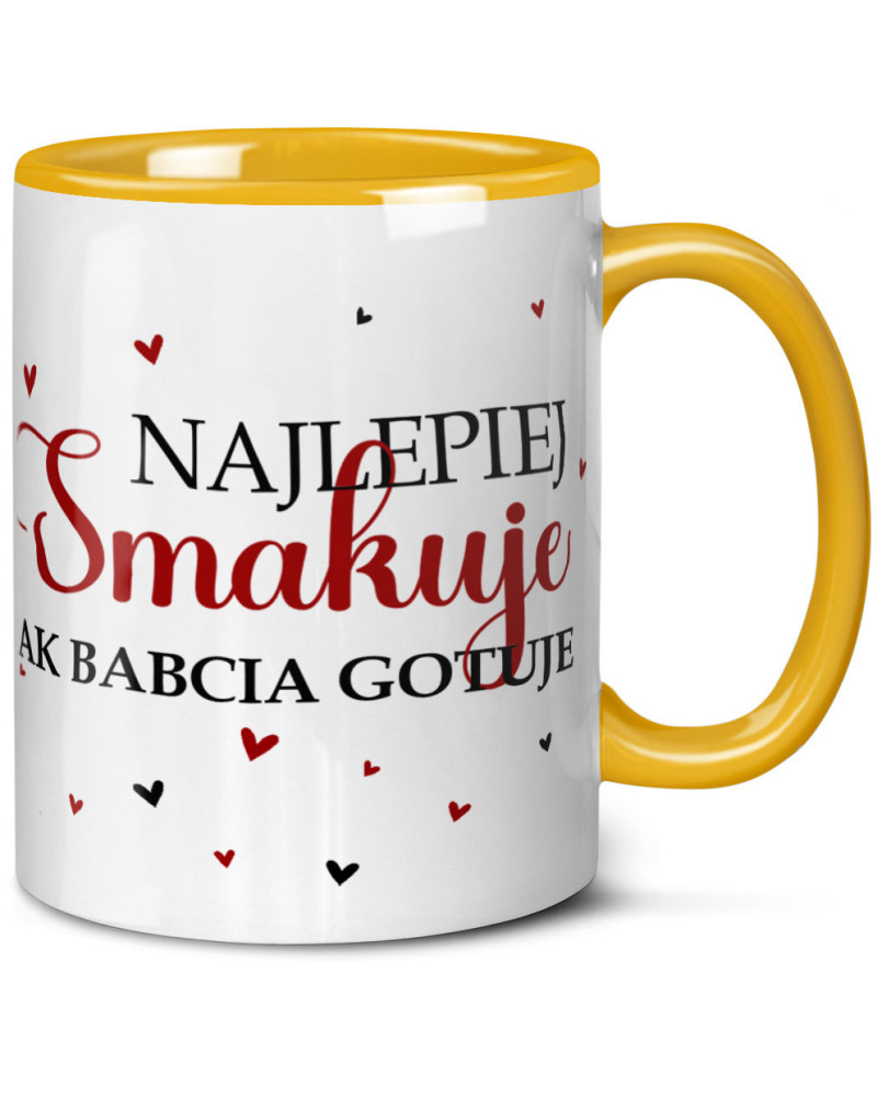 Kubek dla babci prezent  na dzień babci "Najlepiej smakuje jak babcia ugotuje" śmieszny kubek upominek