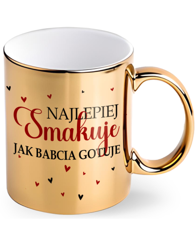 Kubek dla babci prezent  na dzień babci "Najlepiej smakuje jak babcia ugotuje" śmieszny kubek upominek