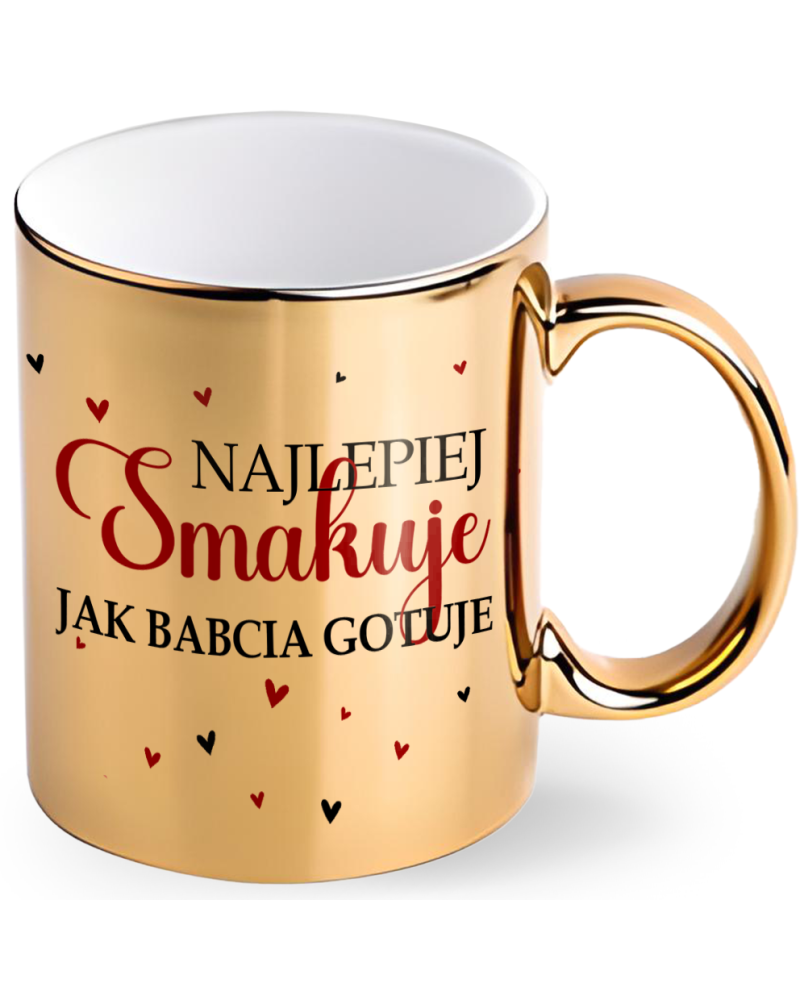 Kubek dla babci prezent  na dzień babci "Najlepiej smakuje jak babcia ugotuje" śmieszny kubek upominek