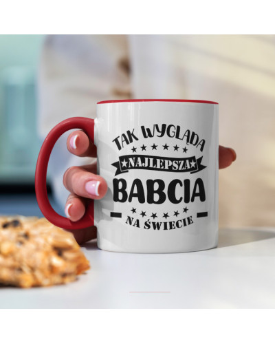 Kubek dla babci prezent  na dzień babci "Tak wygląda najlepsza babcia na świecie" śmieszny kubek upominek