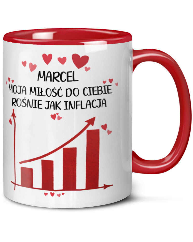 Kubek prezent na walentynki  dla dziewczyny dla chłopaka "IMIĘ + moja miłość do Ciebie rośnie jak inflacja"