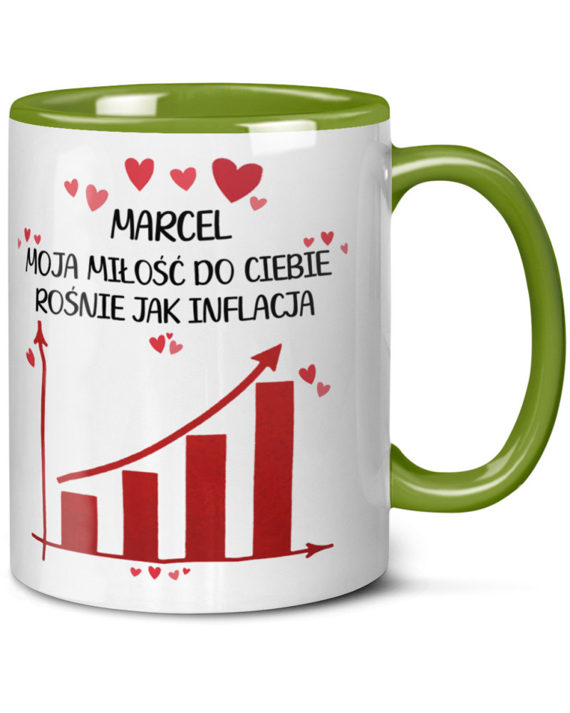 Kubek prezent na walentynki  dla dziewczyny dla chłopaka "IMIĘ + moja miłość do Ciebie rośnie jak inflacja"