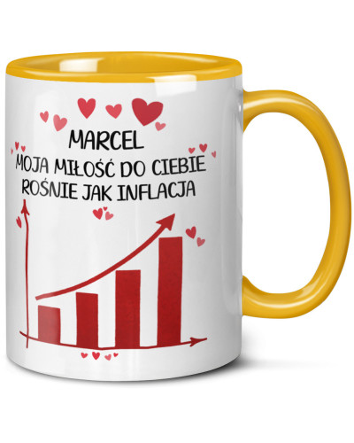 Kubek prezent na walentynki  dla dziewczyny dla chłopaka "IMIĘ + moja miłość do Ciebie rośnie jak inflacja"