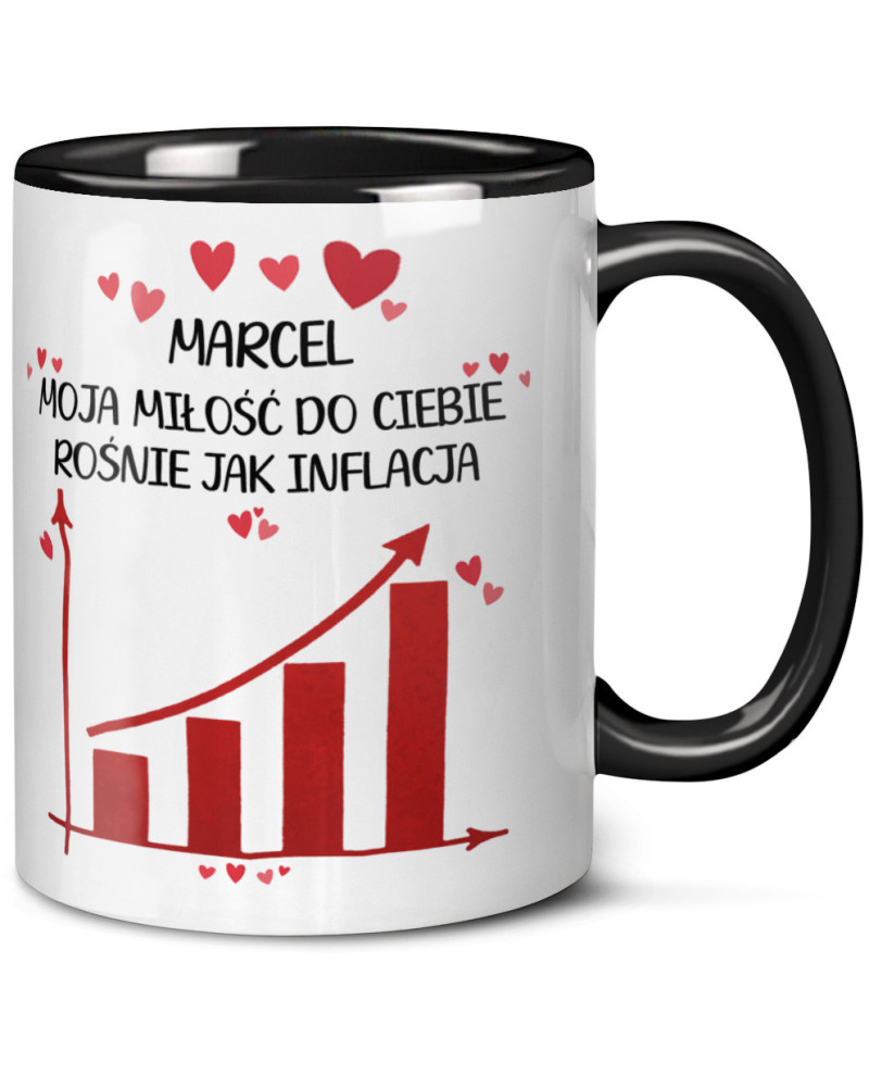 Kubek prezent na walentynki  dla dziewczyny dla chłopaka "IMIĘ + moja miłość do Ciebie rośnie jak inflacja"