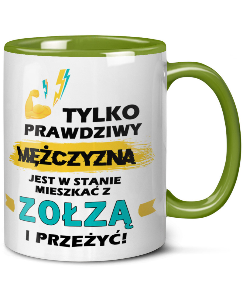Kubek prezent na walentynki  dla chłopaka "Tylko prawdzimy mężczyzna jest w stanie mieszkać z zołzą i przeżyć " śmieszny