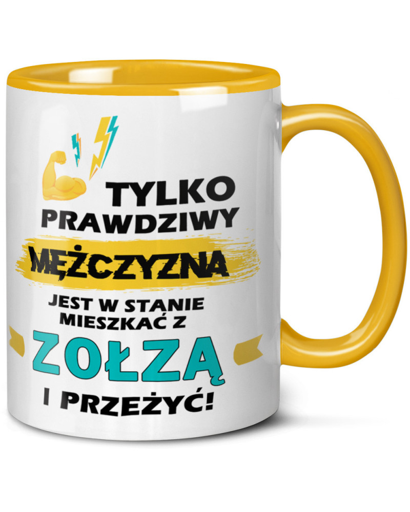 Kubek prezent na walentynki  dla chłopaka "Tylko prawdzimy mężczyzna jest w stanie mieszkać z zołzą i przeżyć " śmieszny