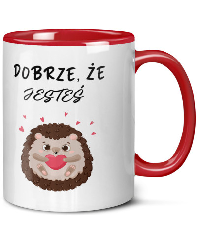 Kubek  prezent na walentynki  dla dziewczyny dla chłopaka słodki jeżyk "Dobrze że jesteś"