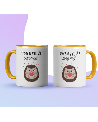 Kubek  prezent na walentynki  dla dziewczyny dla chłopaka słodki jeżyk "Dobrze że jesteś"