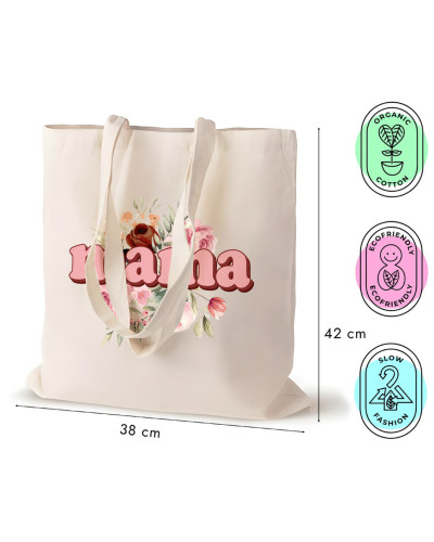 TORBA PREZENT NA DZIEŃ MAMY NA ZAKUPY BAWEŁNIANA MAMA KWIATY