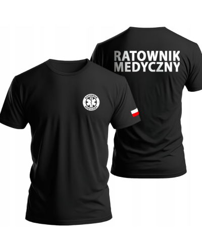 Koszulka Ratownik Medyczny 100% bawełna z flagami Polski