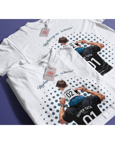 Koszulka dla taty na dzień ojca  IMIĘ TATY + IMIĘ DZIECKA I NUMER NA KOSZULCE