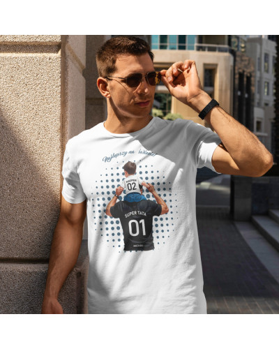 Koszulka dla taty na dzień ojca  IMIĘ TATY + IMIĘ DZIECKA I NUMER NA KOSZULCE