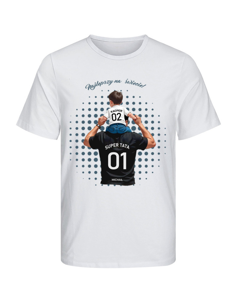 Koszulka dla taty na dzień ojca  IMIĘ TATY + IMIĘ DZIECKA I NUMER NA KOSZULCE