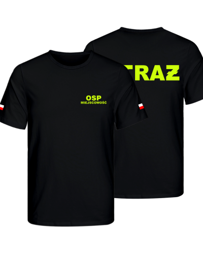 Koszulka OSP STRAŻ dla strażaka  neonowy napis + MIEJSCOWOŚĆ