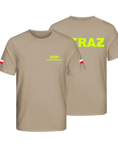 Koszulka OSP STRAŻ dla strażaka  z flagami Polski + MIEJSCOWOŚĆ