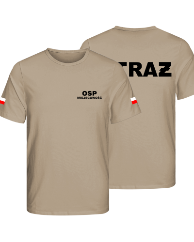 Koszulka OSP STRAŻ dla strażaka  z flagami Polski + MIEJSCOWOŚĆ